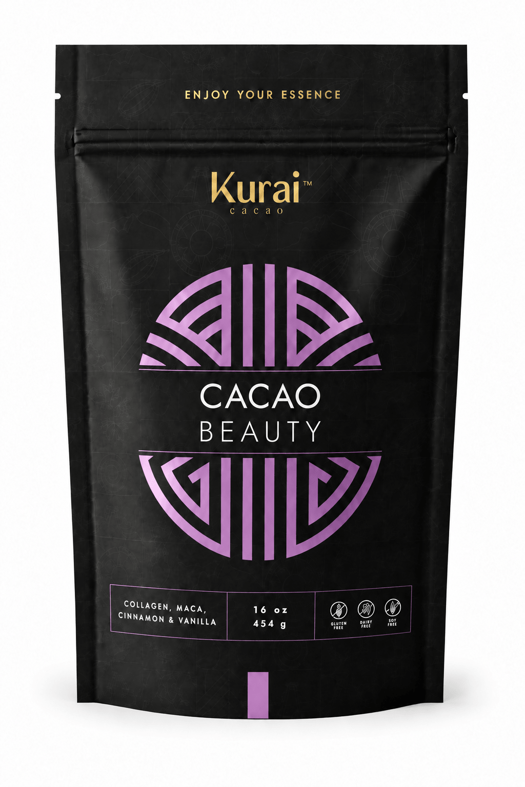 Kurai Beauty Ceremonial Cacao | Grass-Fed Collagen Peptides - Kurai CacaoKurai Beauty Ceremonial Cacao | Grass-Fed Collagen PeptidesKurai CacaoKurai Cacao8600138716353 ozKurai Cacao Beauty 16 oz package, purple metallic design, front view