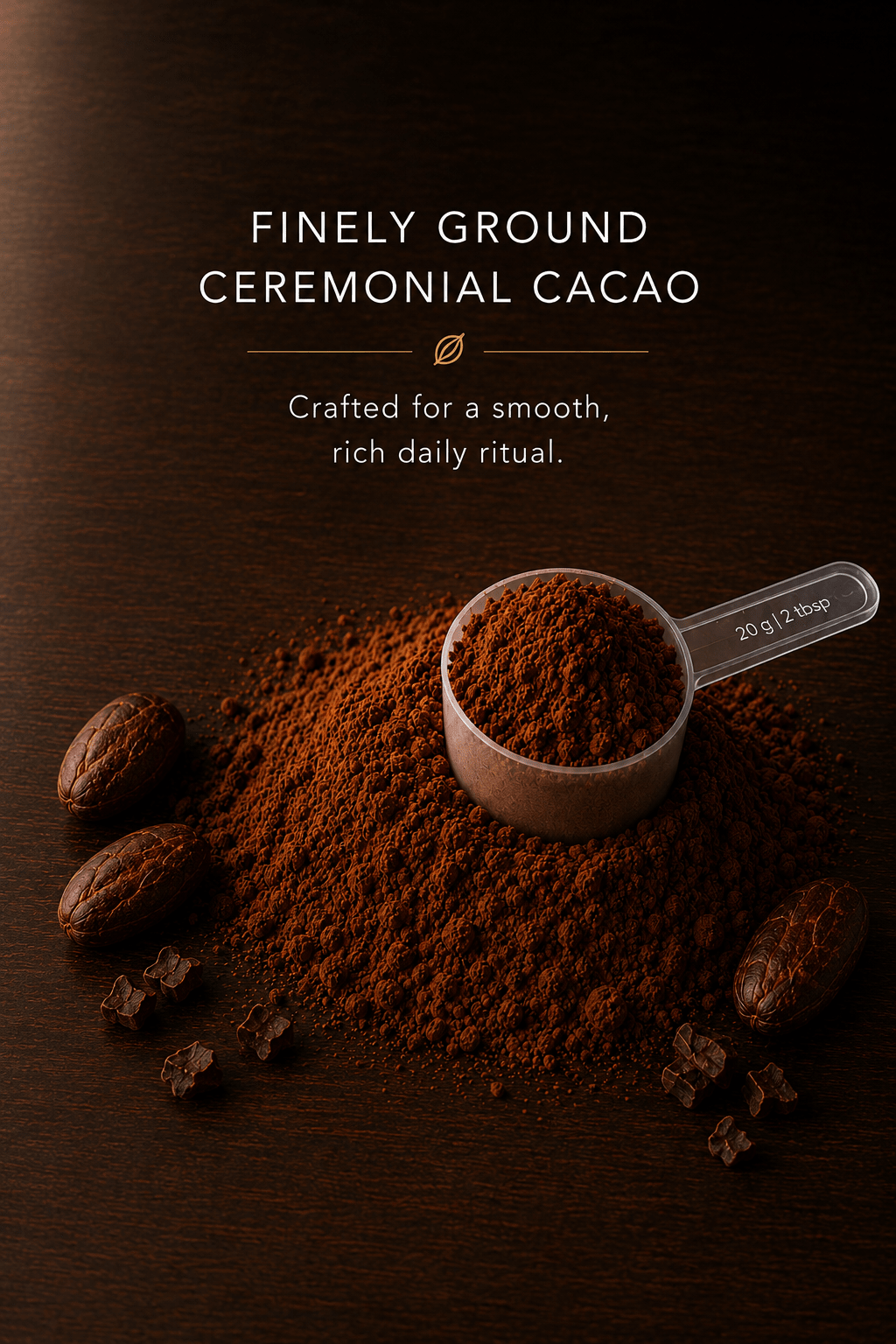 Kurai Pure Ceremonial Cacao | 100% Criollo Cacao from Peru - Kurai CacaoKurai Pure Ceremonial Cacao | 100% Criollo Cacao from PeruKurai CacaoKurai Cacao8600138716043 ozCeremonial cacao powder with a scoop and cacao beans on a dark background